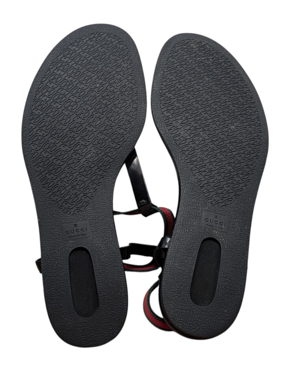 Gucci Black Green Red Striped Thong Leather Minimalist Flat Sandal Size 8 - Picture 9 of 10